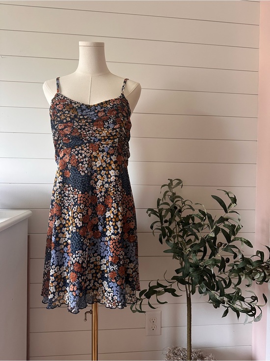Originality Dresses & Skirts - Floral Spaghetti-Strap Mini Dress in Navy and Rust Tones